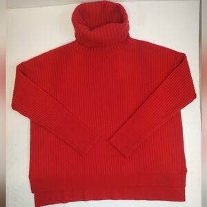 Raffi Ribbed Turtleneck 100% Cashmere Sweater Pullover Red Women's High Low M